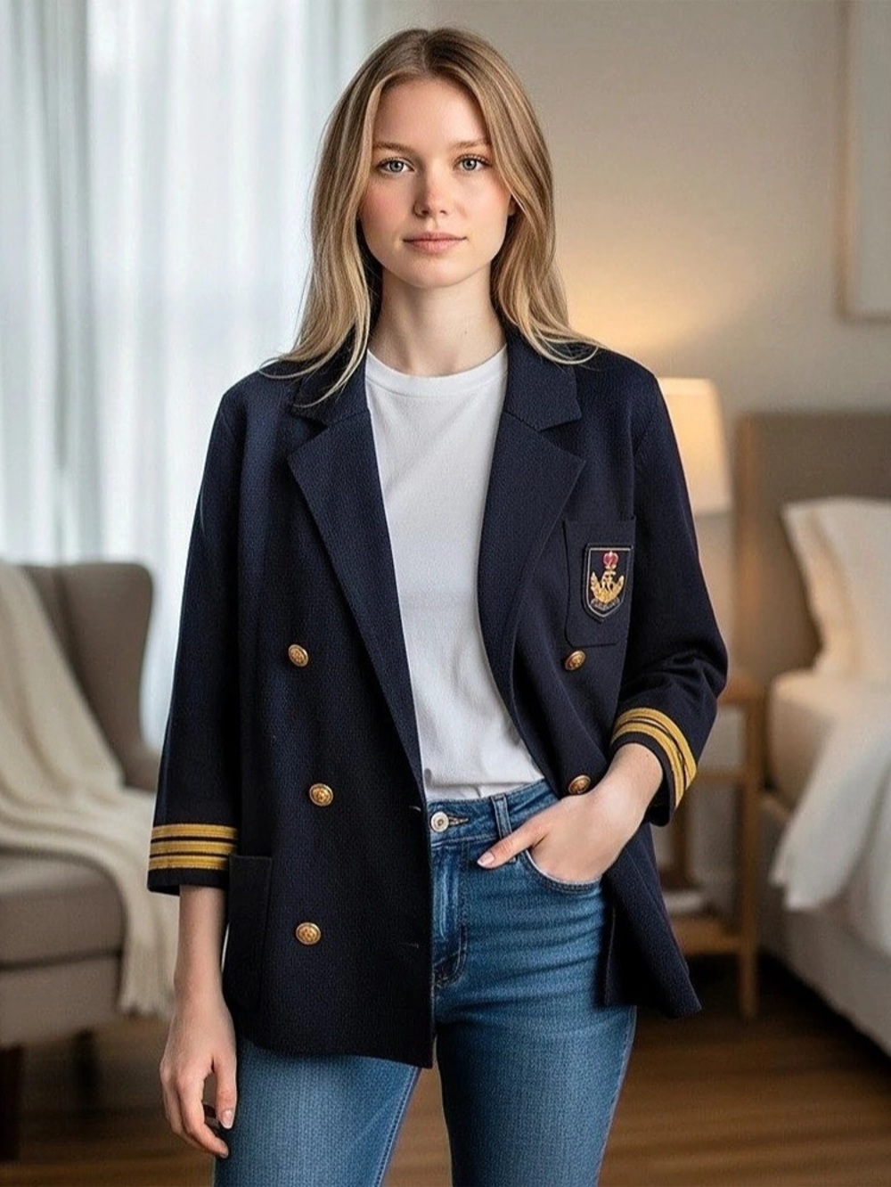 Lauren Ralph Lauren Navy Crest Blazer Size XXS
